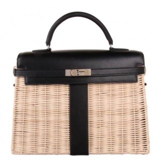 Hermes Black Picnic Kelly 35cm Wicker Bag