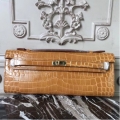 Hermes Camarel Crocodile Kelly Cut Clutch Bag