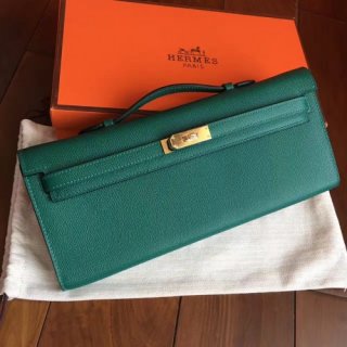 Hermes Malachite Epsom Kelly Cut Clutch Handmade Bag