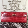 Hermes Red Crocodile Kelly Cut Clutch Bag