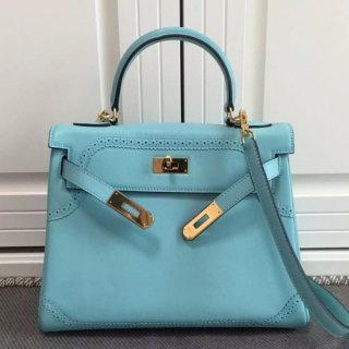 Hermes Kelly Ghillies 28cm In Light Blue Swift Leather