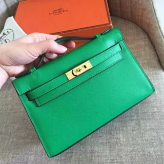 Hermes Bamboo Epsom Kelly Pochette Handmade Bag