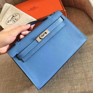 Hermes Celeste Epsom Kelly Pochette Handmade Bag