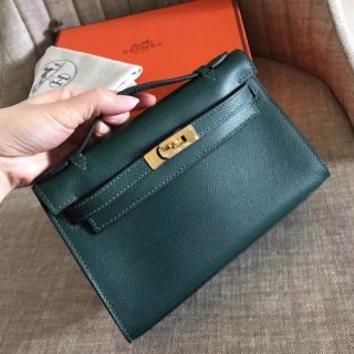 Hermes Malachite Epsom Kelly Pochette Handmade Bag