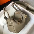 Hermes Mini Lindy Bag In Gris Tourterelle Clemence Leather