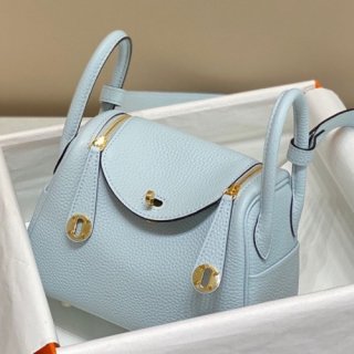 Hermes Lindy Mini Bag In Blue Brume Clemence Leather