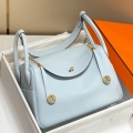 Hermes Lindy 26cm Bag In Blue Brume Clemence Leather