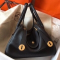 Hermes Black Lindy 30cm Clemence Handmade Bag