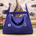 Hermes Blue Electric Clemence Lindy 30cm Bag