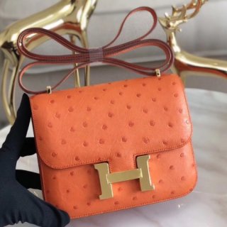 Hermes Mini Constance 18cm Orange Ostrich Leather