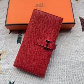 Hermes Red Togo Leather Bearn Gusset Wallet