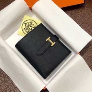 Hermes Bearn Compact Wallet In Black Epsom Leather