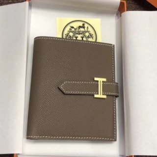 Hermes Bearn Compact Wallet In Taupe Grey Epsom Leather