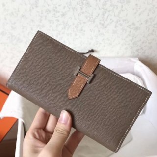 Hermes Bi-Color Epsom Bearn Wallet Taupe/Brown