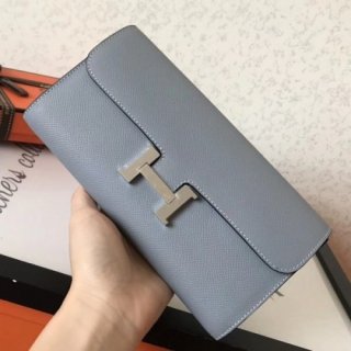 Hermes Blue Lin Epsom Constance Long Wallet