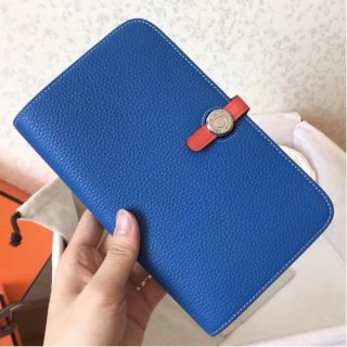 Hermes Bicolor Dogon Duo Wallet In Blue/Piment Leather