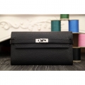 Hermes Kelly Longue Wallet In Black Clemence Leather