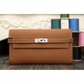 Hermes Kelly Longue Wallet In Brown Clemence Leather