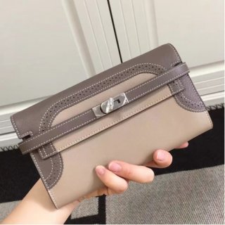 Hermes Bicolor Kelly Ghillies Wallet In Beige Swift Leather