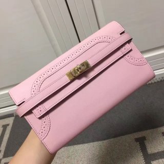 Hermes Kelly Ghillies Wallet In Pink Swift Leather