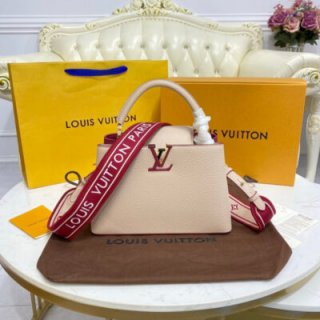 Replica Louis Vuitton Capucines Bb M59061 Eggshell/Lie De Vin Red