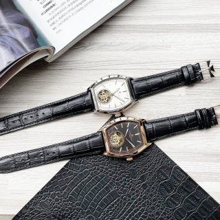 Replica Vacheron Constantin (Swiss brand) Watches 1363 Black Strap With Rose Gold Frame-Black Dial