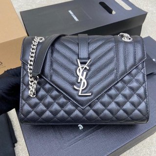 ysl replica handbags Medium Grain Embossed Quilted Genuine Genuine Envelope Bag 487206 / 392739 silver chain