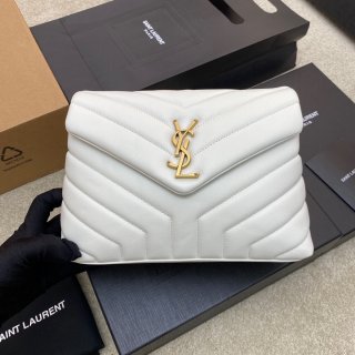 YSL LOULOU Medium Long Envelope Satchel 494699/392277 White Plain Leather/Gold