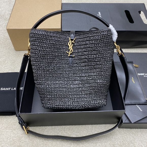 LE 5À7 Series New Raffia Woven Bag Raffia Black Woven / Gold 742828